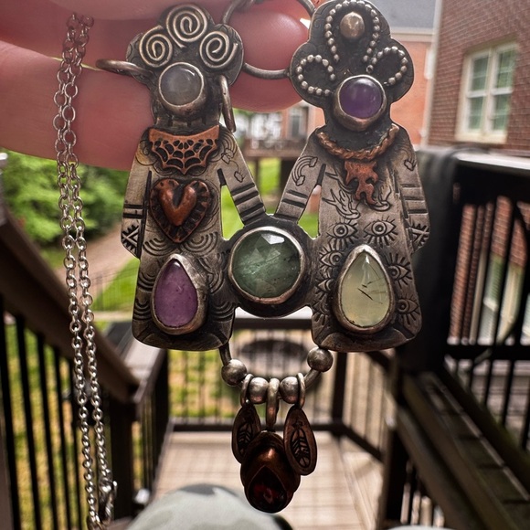Jewelry - Sterling Silver Two Women and Gemstone Pendant Necklace